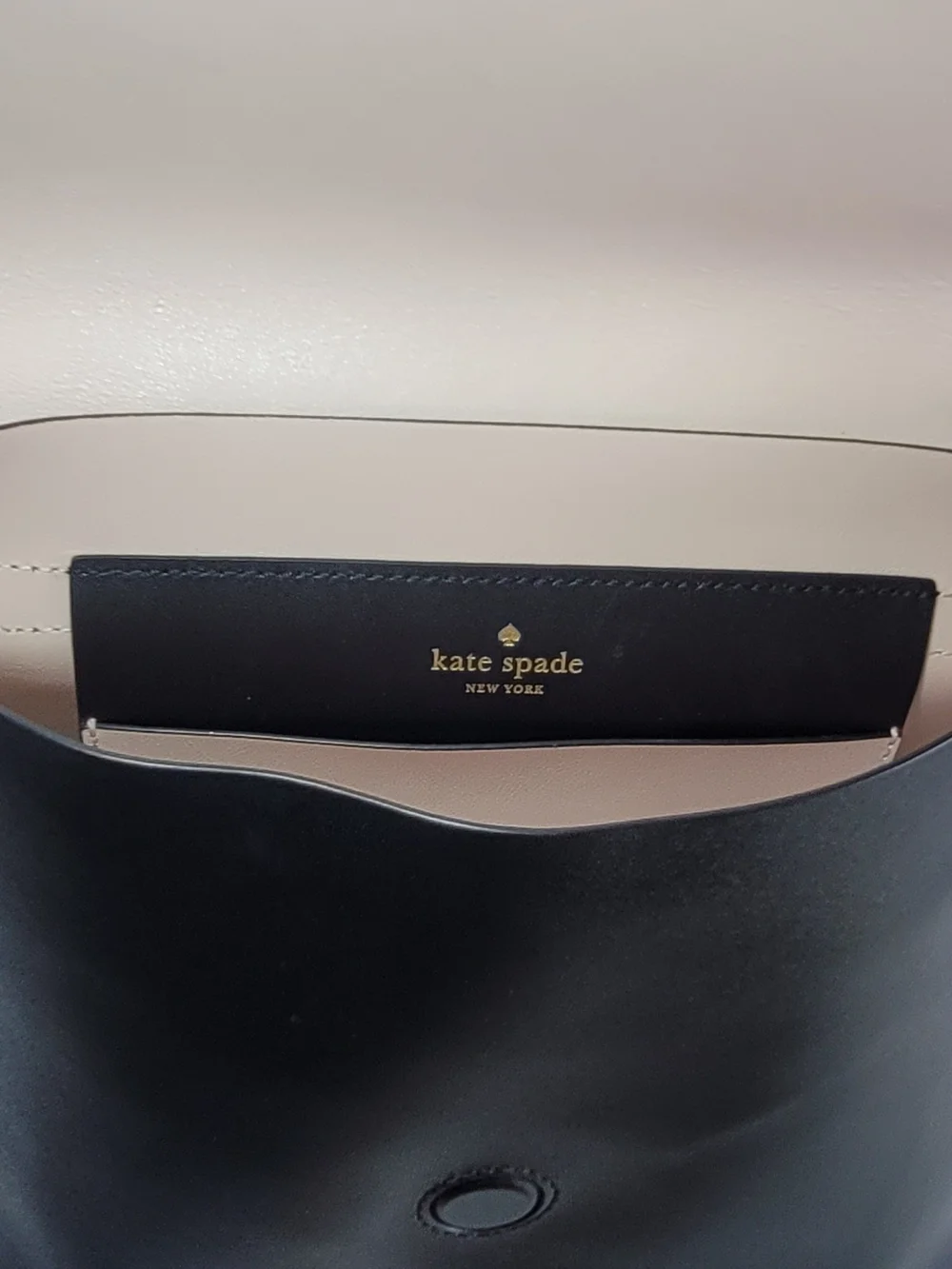 kate spade Black Crossbody with Beige Strap and Gold Plaque